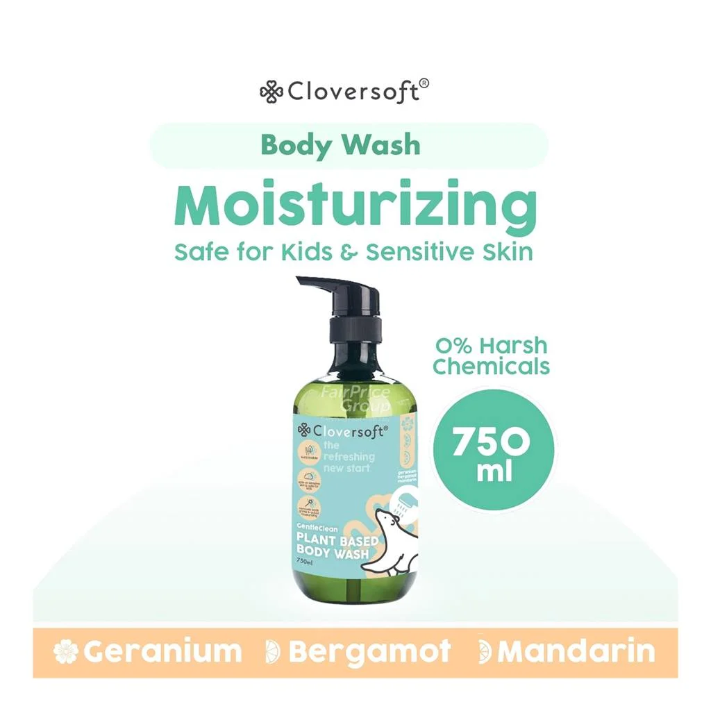 Cloversoft Plant-Based Body Wash (Geranium, Bergamot & Mandarin) 750ml